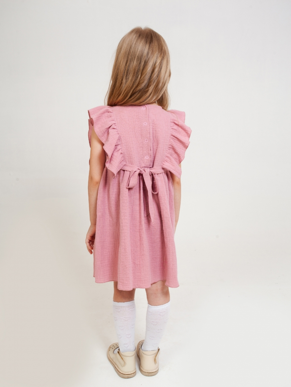 322-ПУ Платье из муслина детское, хлопок 100% пудра, р.122,128,134,140