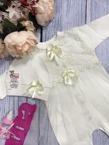 108. Комбинезон с шапкой молочный,100% хлопок интерлок