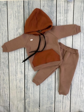 Купить оптом 296-РАЗ. Худи +Брюки детские, хлопок 65%, 35%  ПЭ, 3-х нитка (начес) разноцветный 80,86,92 в Бердске