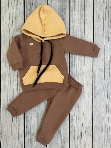 Купить оптом 296-РАЗ. Худи +Брюки детские, хлопок 65%, 35%  ПЭ, 3-х нитка (начес) разноцветный 80,86,92 в Бердске