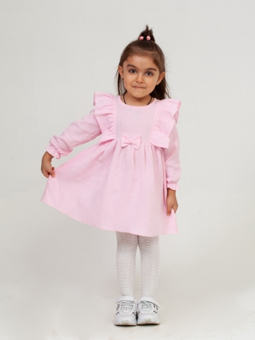 Купить 321-Р. Платье из муслина детское, хлопок 100% розовый, р. 74,80,86,92 в Бердске