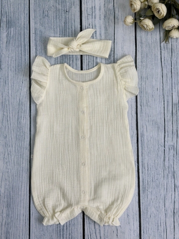 Купить оптом 341-СЛ. Песочник с повязкой для девочки из муслина, хлопок 100%, р 62,68,74,80 сливочный в Бердске