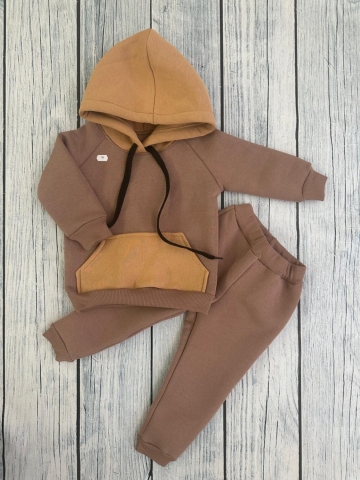 Купить оптом 296-РАЗ. Худи +Брюки детские, хлопок 65%, 35%  ПЭ, 3-х нитка (начес) разноцветный 80,86,92 в Бердске